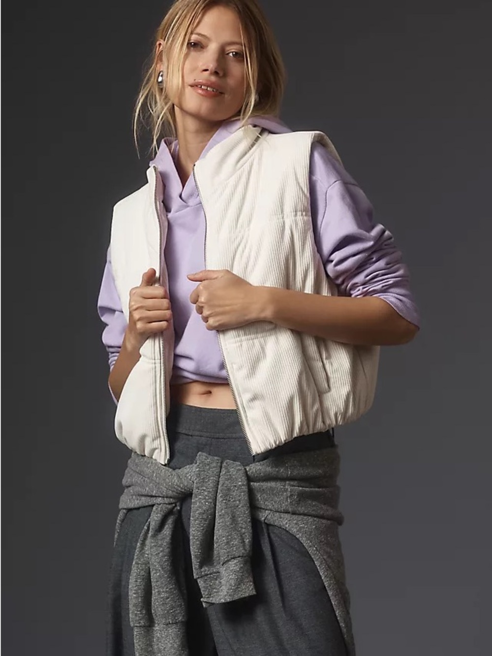 Anthropologie Cream Corduroy  Sleeveless Puffer Vest